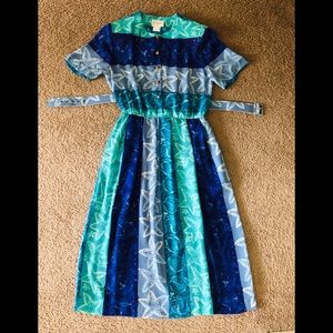 Petrina Maxi Vintage Dress size 10 Shells Gold Buttons Pockets belted dress